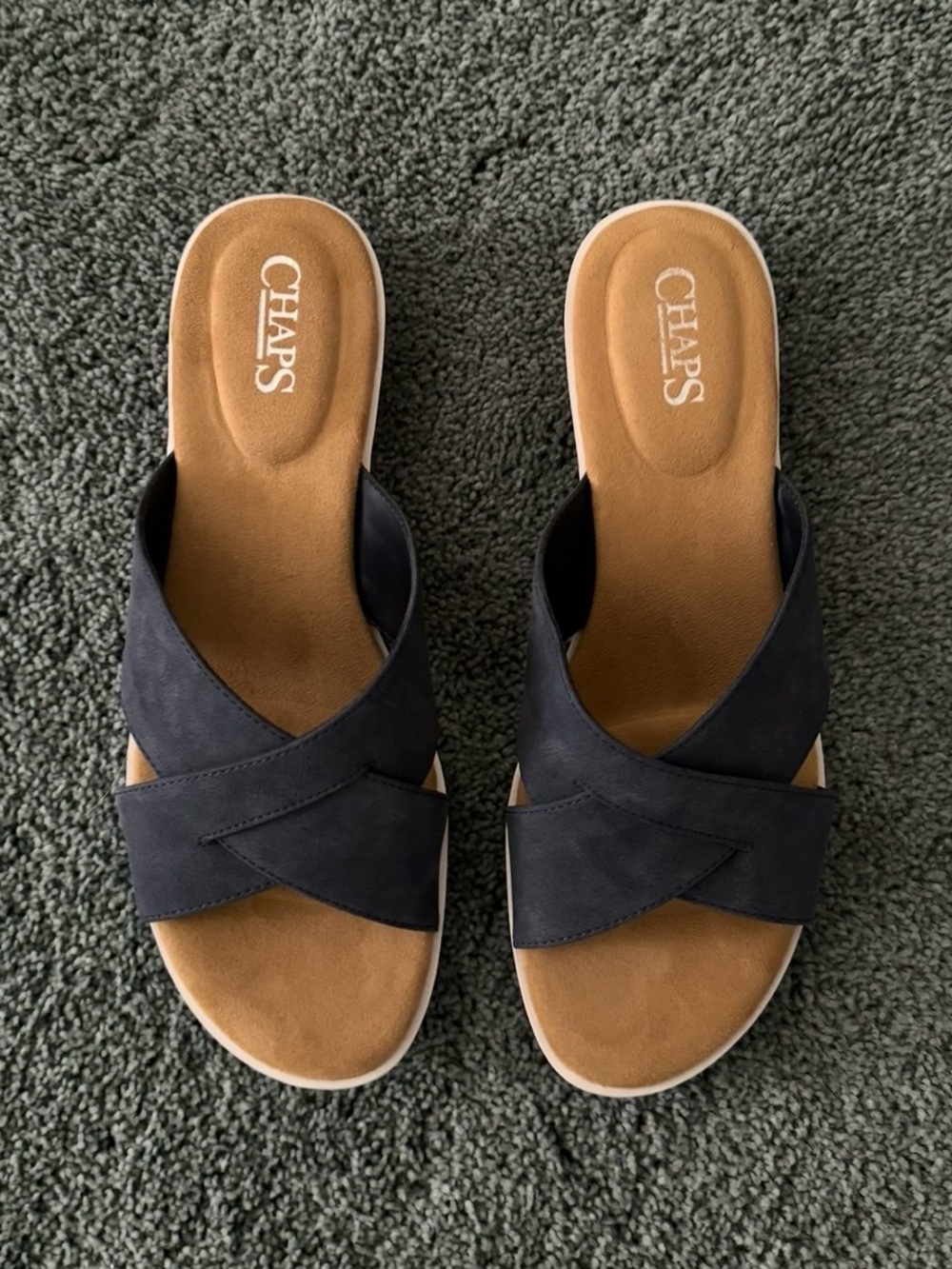 Chaps Women's Navy Crisscross Slide Mules